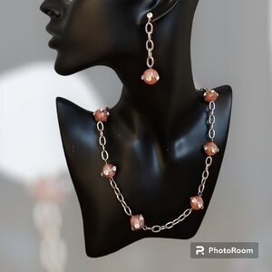 VTG BIJOUX TERNER Acrylic Rhinestone Bead Chain Necklace Earrings Set